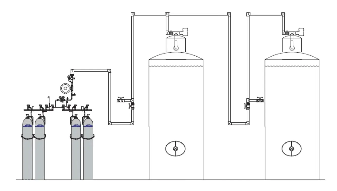 ISO-N7 sistema de inertización con nitrógeno ISOTANK — detalle de conexiones y válvulas